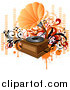 Vector Clipart of a Vintage Phonograph Playing Music, with Orange and Red Vines, Circles and Equalizer Bars by OnFocusMedia