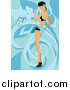 Vector Clipart of a Woman in a Bikini, Listening to Music over Blue by Mayawizard101