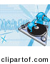Vector Clipart of a Young Male DJ Mixing Records on a Turntable by AtStockIllustration