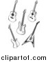 Vector Clipart of Black and White Acoustic and Electric Guitars by Vector Tradition SM
