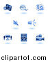 Vector Clipart of Floating Shiny Blue Media Icons by AtStockIllustration