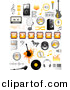 Vector Clipart of Orange and Black Music Icons - Digital Collage by
