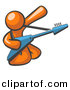 Vector Clipart of Orange Man Playing Electric Guitar on His Knees by Leo Blanchette