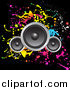 Vector Clipart of Speakers over a Black Background with Colorful Splatters by KJ Pargeter