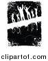 Vector Clipart of White Silhouetted Dancers over Black and White Floral Grunge by KJ Pargeter