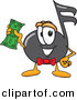 Vector of a Cartoon Music Note Holding a Dollar Bill by Mascot Junction