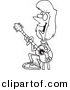 Vector of Cartoon Female Guitarist Sitting on a Stool - Coloring Page Outline by Toonaday