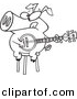 Vector of Cartoon Pig Sitting on a Stool and Playing a Banjo - Coloring Page Outline by Toonaday