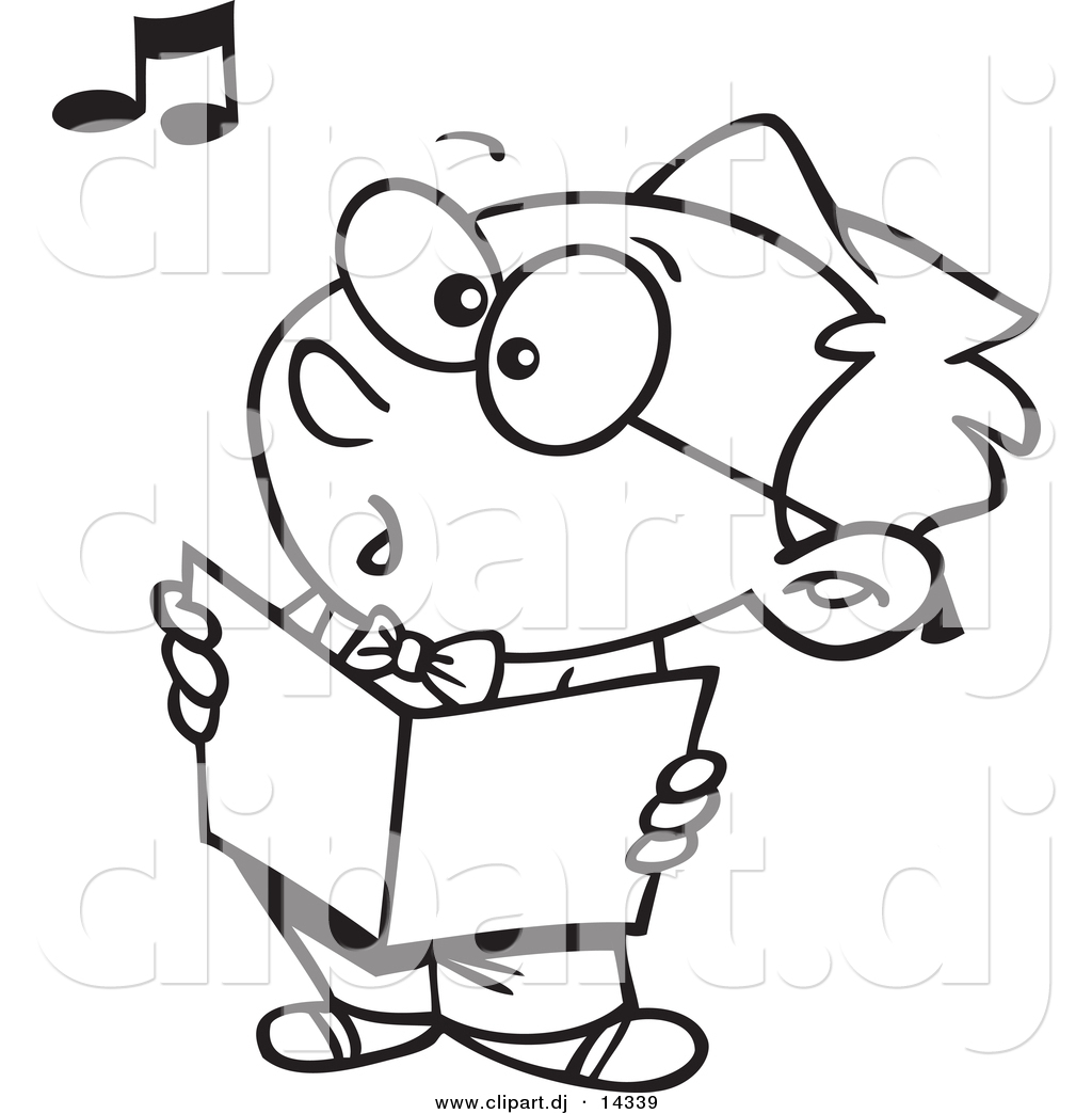 Vector of Cartoon Boy Singing in Choir - Coloring Page Outline by