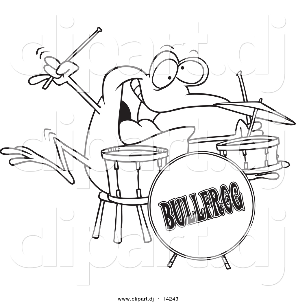 Vector of Cartoon Drummer Frog Coloring Page Outline