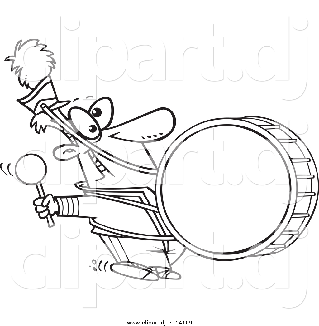 Vector of Cartoon Marching Band Drummer Coloring Page Outline