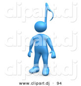3d Cartoon Clipart of a Blue Character with a Music Note Head Design by 3poD