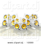 3d Clipart of a 6 White and Yellow Speakers by 3poD