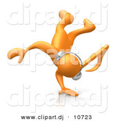 3d Clipart of a Cartoon B-Boy Orange Man Breaking on One Hand While Listening to Music on Wireless Headphones by