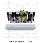 3d Clipart of a Cartoon Turtle Dj Mixing Music at a Christmas Party by KJ Pargeter