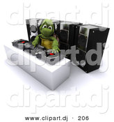 3d Clipart of a DJ Turtle Mixing Music with Speakers by KJ Pargeter