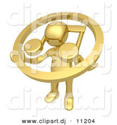 August 20th, 2012: 3d Clipart of a Gold Man Carrying Music Note Icon by