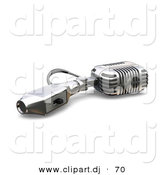 3d Clipart of a Metal Retro Microphone Laying on Its Side on a White Background by KJ Pargeter