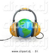 3d Clipart of a Orange Headphones over Blue Globe by