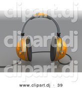 3d Clipart of a Orange Headphones with Wire over Grey Background by 3poD