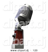 3d Clipart of a Retro Metal Microphone from Side Angle by
