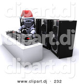 3d Clipart of a Robot Dj Mixing Records at a Christmas Party by KJ Pargeter