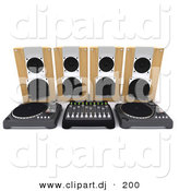 3d Clipart of a Speakers Behind Dual Turn Tables with Equalizer by KJ Pargeter