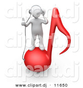 3d Clipart of a White Man on Red Music Note While Wearing Headphones by 3poD