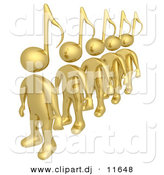 August 21st, 2012: 3d Clipart of Gold Men Featuring Music Note Heads While Standing in Single File Line by