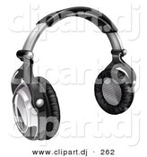3d Vector Clipart of a Audio Headphones - Black and Silver by AtStockIllustration