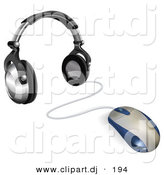 3d Vector Clipart of a Computer Mouse Wired to Headphones by AtStockIllustration