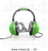 3d Vector Clipart of a DJ Text Between Green Headphones by