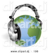 3d Vector Clipart of a Globe Wearing Wireless Headphones by AtStockIllustration