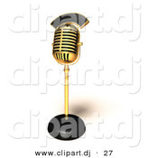 3d Vector Clipart of a Gold Retro Microphone by