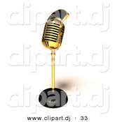 3d Vector Clipart of a Golden Retro Microphone by
