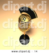 3d Vector Clipart of a Heavy Duty Golden Retro Microphone by