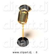 3d Vector Clipart of a Metal Golden Retro Microphone on Stand by