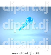 3d Vector Clipart of a Neon Blue Floating Microphone on a Handle - Angle View by