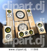 3d Vector Clipart of Wooden Speakers - Complete Surround Sound System by