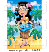 August 18th, 2015: Cartoon Clipart of a Hawaiian Woman Playing Music on a Beach by Visekart