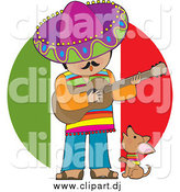 Cartoon Clipart of a Male Mexican Musician Singing and Playing a Guitar with a Chihuahua by Maria Bell