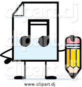 July 8th, 2015: Cartoon Clipart of a MP3 Music Document Character Holding a Pencil by Cory Thoman