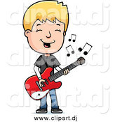 Cartoon Vector Clipart of a Blond Teenage Boy Playing a Guitar by Cory Thoman