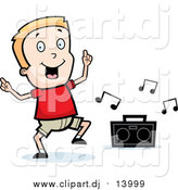 Cartoon Vector Clipart of a Blond White Boy Dancing to Music by Cory Thoman