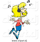 August 7th, 2014: Cartoon Vector Clipart of a Blond White Woman Dancing and Listening to Music by Toonaday