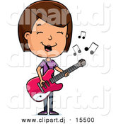 May 4th, 2016: Cartoon Vector Clipart of a Brunette Adolescent White Teenage Girl Playing a Guitar by Cory Thoman