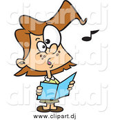 Cartoon Vector Clipart of a Brunette White Chorus Girl Singing by Toonaday