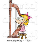 Cartoon Vector Clipart of a Cartoon Blond White Girl Playing a Harp by Toonaday