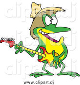 December 26th, 2014: Cartoon Vector Clipart of a Cartoon Happy Hillbilly Guitarist Frog Wearing a Straw Hat by Toonaday