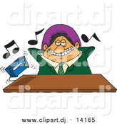 September 15th, 2015: Cartoon Vector Clipart of a Cartoon Lazy Male Boss Listening to Loud Music by Toonaday